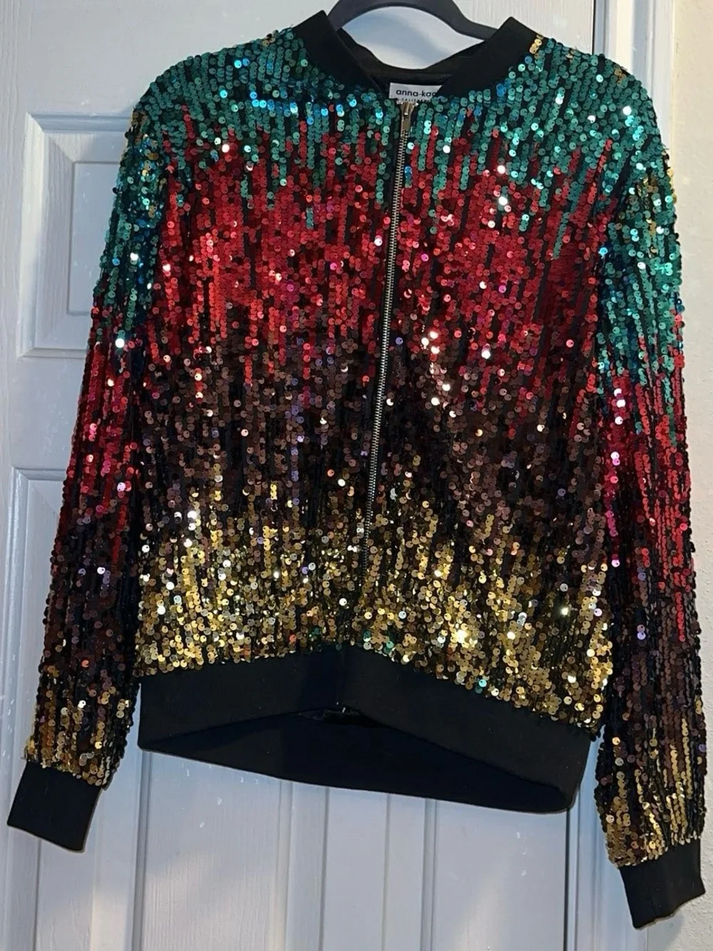 Anna-Kaci Women's Multicolor Sequin Bomber Jacket - Picture 3 of 10